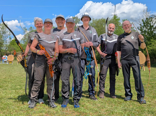 Gisela, Diana, Ralf, Karl, Achim, Werner und Gunter auf der Bezirksmeisterschaft 2026