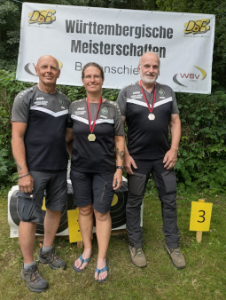 Karl Gerth-Wassermann, Diana Wiesner und Werner Häußler bei der Landesmeisterschaft Feldbogen 2026